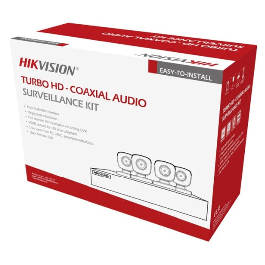 Kit Dvr Hikvison 4 Canales Turbo Hd 1080p/ 4 Camaras Bala ColorVu Con Microfono / Fuente de poder y Accesorios