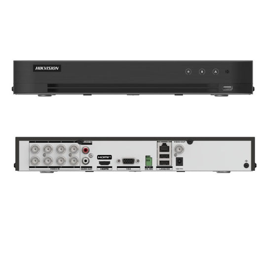 DVR Hikvision IDS-7208HUHI-M1/XT 8 canales IP 8 mpx 4k audio de dos vias por coaxial reconocimiento facial ACUSENSE 1 bahia de disco duro salida de video full