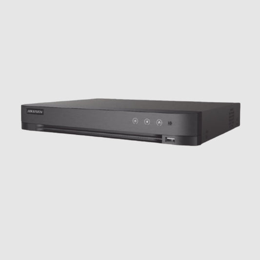 DVR Hikvision IDS-7216HQHI-M1/XT 16 canales TURBOHD + 8 canales Ip 5 mpx lite 3K audio de dos vias por coaxitron reconocimiento facial 1 bahia de disco duro salida de video Full HD