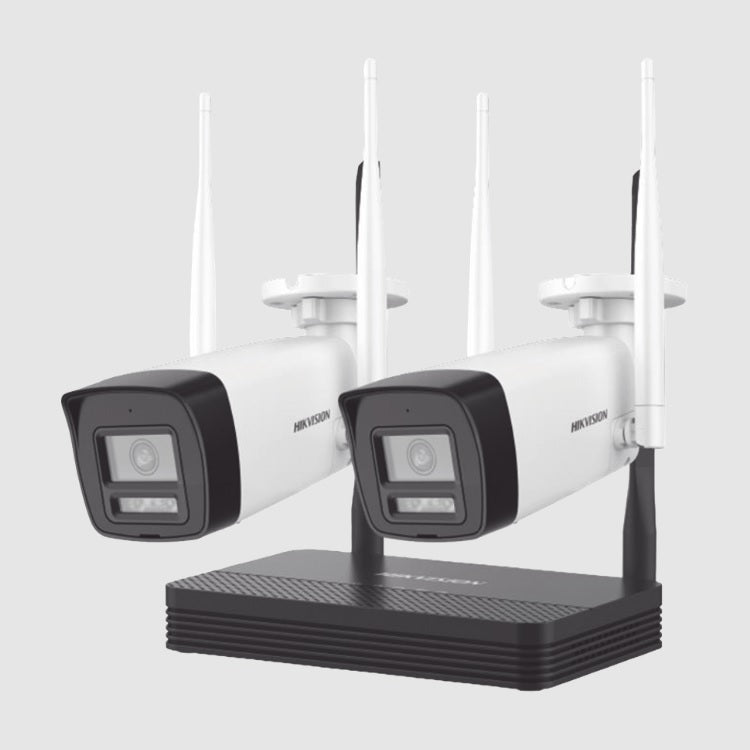 Kit Ip Hikvision NKS424W02H Inalambrico 4 Megapixel / NVS 4 Canales / 2 Camaras Bala para Exterior con Lente 2.8 mm y Dual Light (30 mts IR + 30 mts Luz Blanca) / Audio Bidireccional
