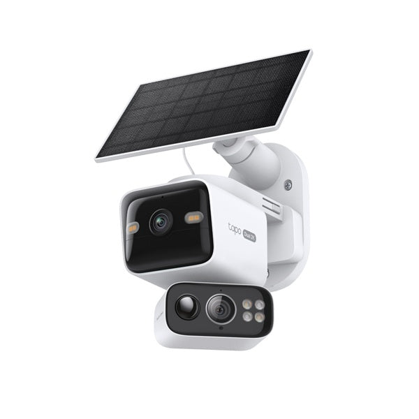 Kit cámara Wi-Fi y panel solar TP-Link Tapo C645D KIT 2K 3MP (2304 x 1296 px) lente dual (fijo y pan/tilt) vision 165 grados Starlight slot MicroSD hasta 512GB batería recargable 10000 mAh