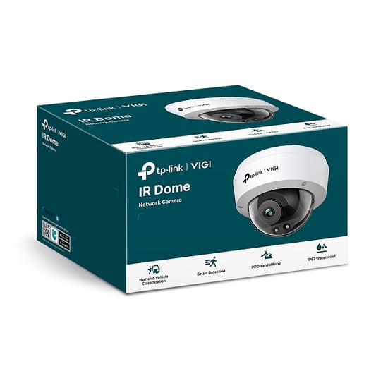 Cámara IP domo TP-Link VIGI C240I 2.8mm IR 30m 4MP IP67 PoE/12V CC IK10 H.265+ micrófono CE/BSMI/VCCI/ONVIF