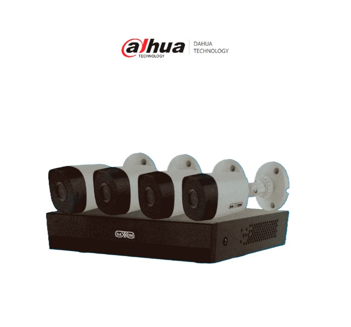 Kit Saxxon SUA-KIT/XVR1E04-I/4-B10P-0280B - Kit 4 Canales HDCVI / 4 Camaras B10P de 1MP 720 lente 2.8mm Apertura Hasta 100°/ Grabador de 4 Canales
