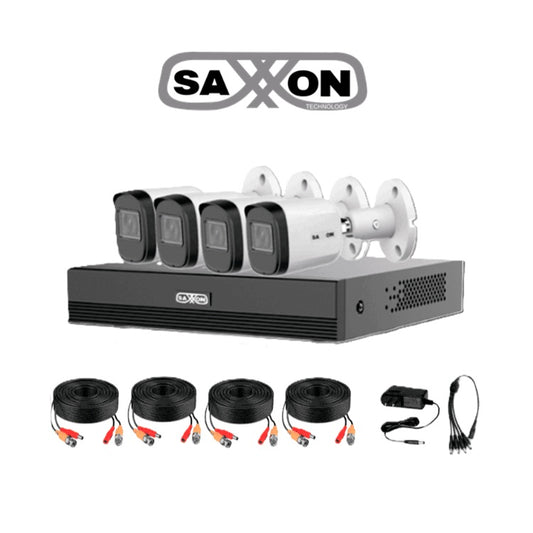 Kit Saxxon SUA-KIT/XVR1E04-I/4-B20M-0280B-Kit de 4Canales HDCVI 1080P/4 Cámaras B20M de 2.8mm con Campo de Visión de Hasta 100°/Grabador Soporta
