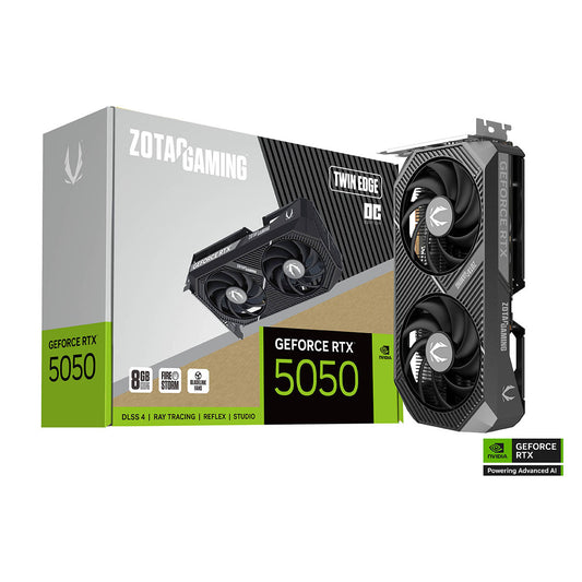 TARJETA DE VIDEO ZOTAC (ZT-B50500H-10M) RTX 5050 TWIN EDGE OC 8GB GDDR6,2602 MHZ,PCIE 5,HDMI,3*DP,2*FAN.TECH