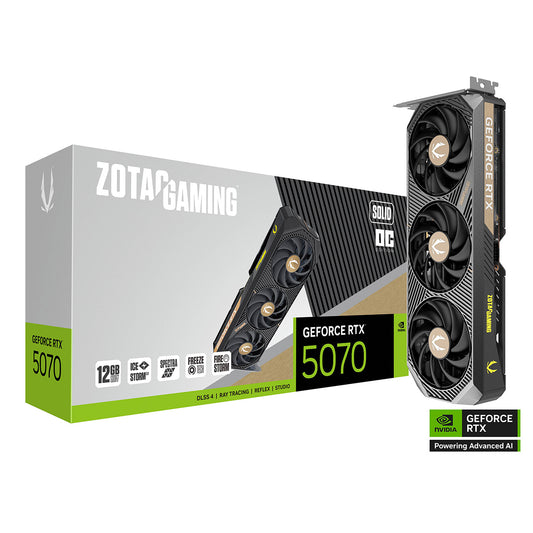 TARJETA DE VIDEO ZOTAC (ZT-B50700J-10P) RTX 5070 SOLID OC 12GB GDDR7,PCIE 5,3*FAN. tech