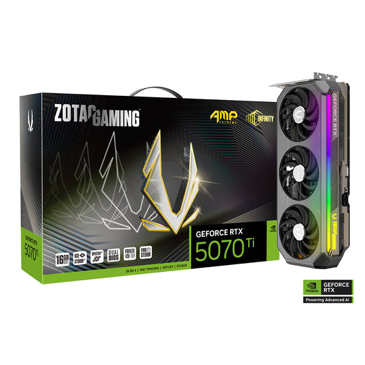 TARJETA DE VIDEO ZOTAC (ZT-B50710B-10P) RTX 5070TI AMP EXTREME INFINITY 16GB GDDR7,PCIE 5,3*FAN.TECH